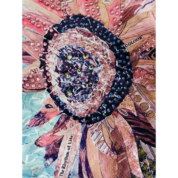 J.NNA Women's Distressed Denim Jean Jacket Small Flower Patch Beads Sequins - Picture 12 of 14